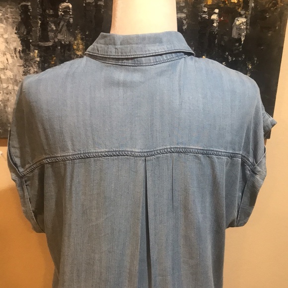 Becool Short Cuffed Sleeved Metal Button Front with Chest Pockets Top-L - Picture 3 of 6